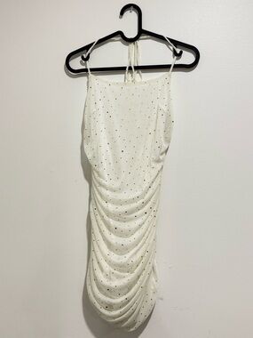 White Gold Sparkle Ruched Dress